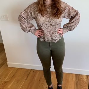 Zara Tops - Zara mauve floral lace crop top with puff sleeves Zara Tops - Zara mauve floral lace crop top with puff sleeves